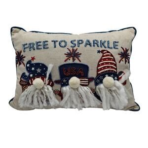 Stars and Stripes Patriotic Throw Pillow Gnome Free To Sparkle Beaded